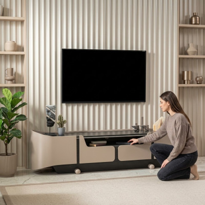 RTV Lowboard TV Ständer Wohnzimmer Holz Beige Sideboard Tisch Modern