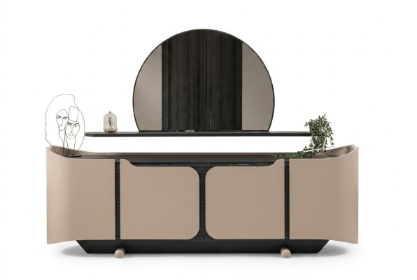 Sideboard Anrichte Kommode mit Spiegel Schrank Holz Beige Modern Set
