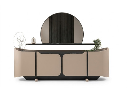 Sideboard Anrichte Kommode mit Spiegel Schrank Holz Beige Modern Set