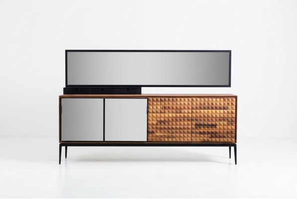 Anrichte Sideboard mit Spiegel Kommode Schrank Holz Braun Esszimmer