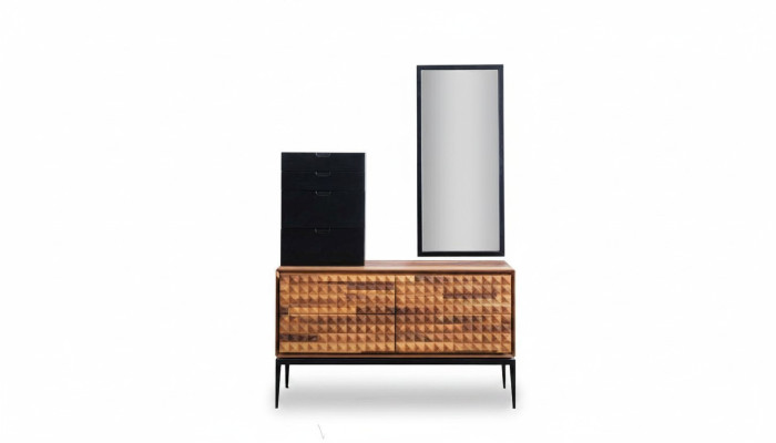 Schlafzimmer Kommode mit Spiegel Braun Holz Anbauschrank Kommoden Set
