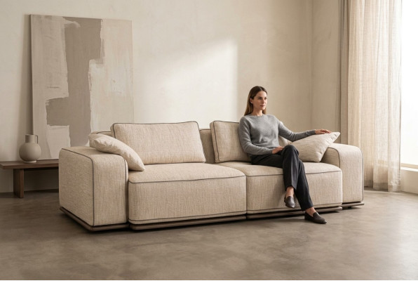 Couch Dreisitzer Modern Sofa 3 Sitz Beige Stoff Stoffsofa Polstersofa