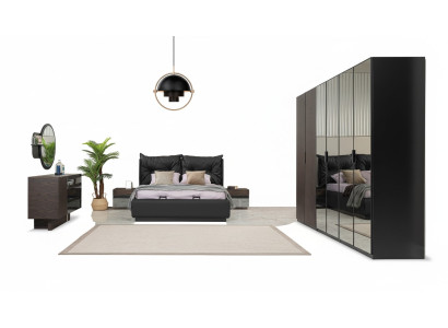 Doppelbett Garnitur Schlafzimmer Bett Nachttische Schwarz Set 6tlg