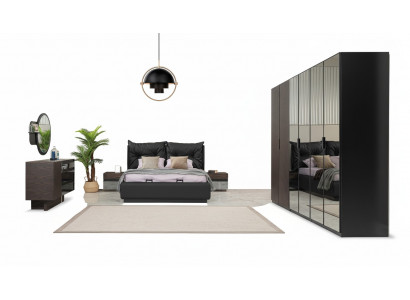 Doppelbett Garnitur Schlafzimmer Bett Nachttische Schwarz Set 6tlg