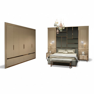 Luxus Garnitur Schlafzimmer Doppelbett Bett Nachttische Set 6tlg Beige