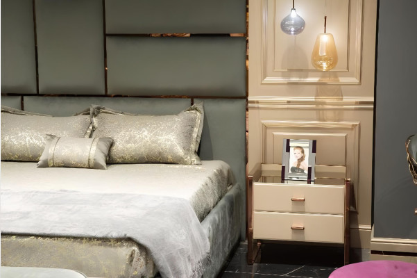 Design Gruppe Schlafzimmer Doppelbett Bett Nachttische Set 6tlg Beige