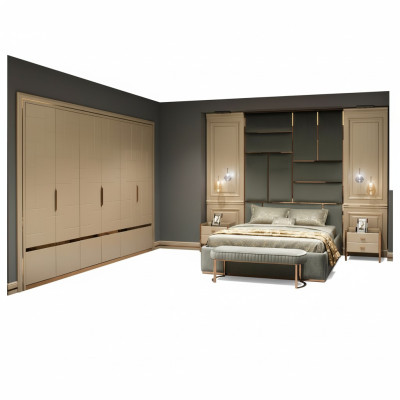 Design Gruppe Schlafzimmer Doppelbett Bett Nachttische Set 6tlg Beige