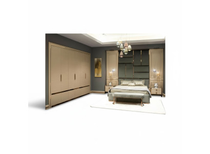 Gruppe Schlafzimmermöbel Doppelbett Bett Beige Modern Set 5tlg Holz