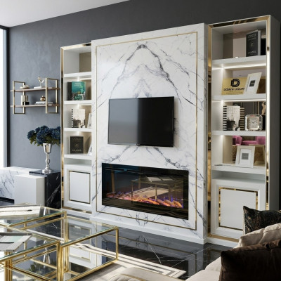 Wohnwand RTV Lowboard TV Ständer Weiß Luxus Gold Vittinen Holz Modern