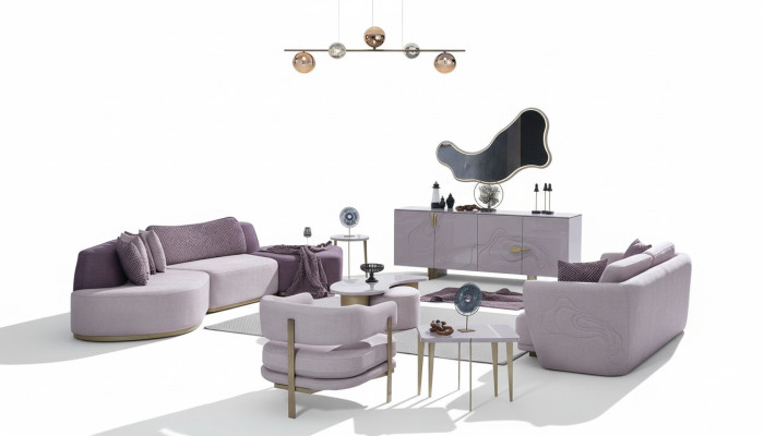 Sofagarnitur Große Wohnlandschaft Rosa Stoffsofas Modern Set 7tlg