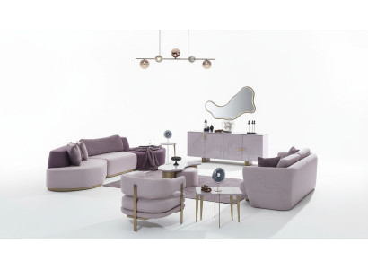 Wohnlandschaft Sofagarnitur Große Rosa Stoffsofas Modern Set 5tlg Sofa