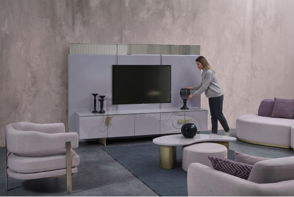 Sideboard RTV Lowboard TV Ständer Rosa Holz Modern Wohnzimmer Schrank