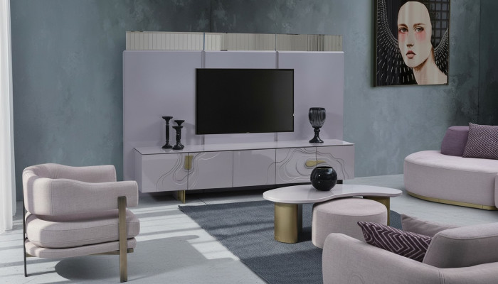Sideboard RTV Lowboard TV Ständer Rosa Holz Modern Wohnzimmer Schrank