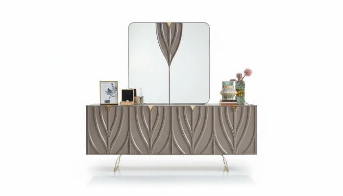Anrichte Garnitur Sideboard mit Spiegel Esszimmer Holz Braun Schrank