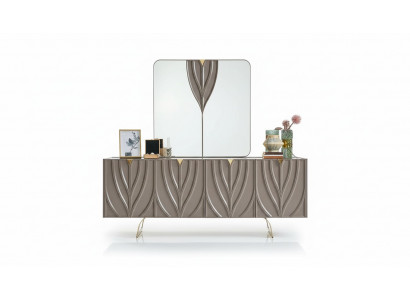 Anrichte Garnitur Sideboard mit Spiegel Esszimmer Holz Braun Schrank