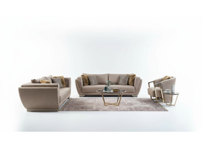 Stoffsofas Sofagarnitur Dreisitzer Polstersofa Braun Set 3tlg Modern