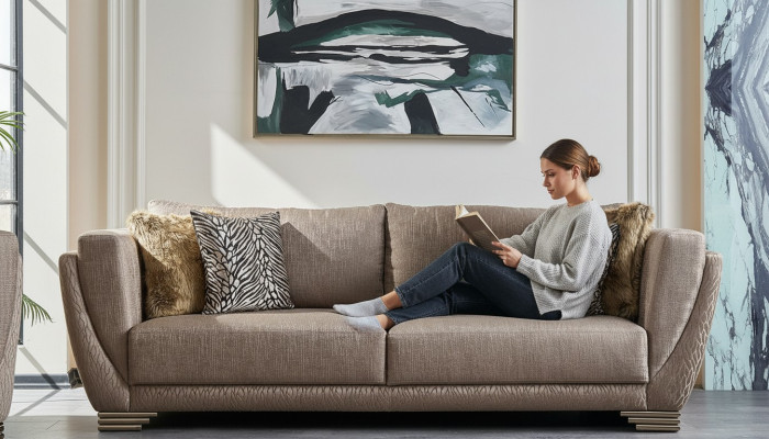 Luxus Dreisitzer Couch Sofa 3 Sitzer Braun Stoff Stoffsofa Polstersofa
