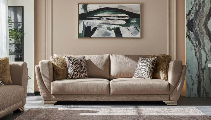 Luxus Dreisitzer Couch Sofa 3 Sitzer Braun Stoff Stoffsofa Polstersofa