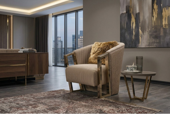 Moderne Sessel Einsitzer Stoff Wohnzimmer Braun Polster Sitzer Sitz