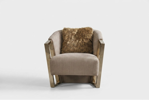 Moderne Sessel Einsitzer Stoff Wohnzimmer Braun Polster Sitzer Sitz