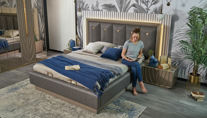 Doppelbett Komplette Schlafzimmer Bett Braun Set 3tlg Nachttische Holz