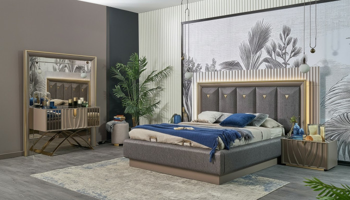 Schlafzimmer Garnitur Doppelbett Bett Braun Set 4tlg Konsolentisch Neu