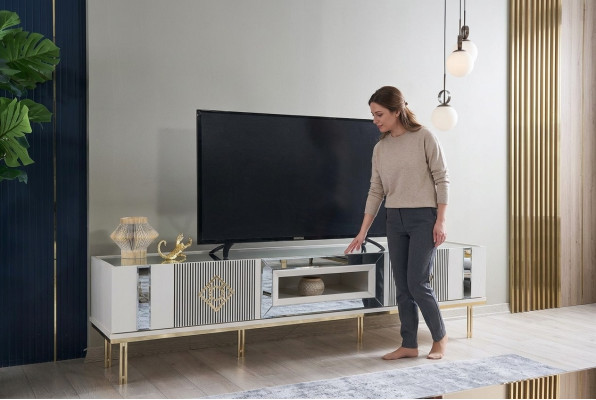 Sideboard RTV Lowboard TV Ständer Holz Weiß Wohnzimmer Tisch Schrank