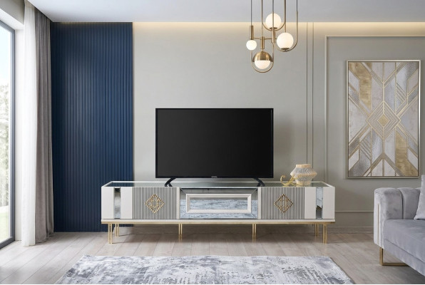 Sideboard RTV Lowboard TV Ständer Holz Weiß Wohnzimmer Tisch Schrank