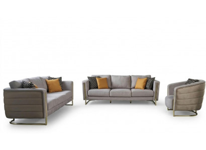Couchgarnitur Stoffsofa Sofagarnitur Polstersofa Grau Modern Set 3tlg