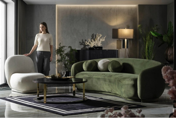 Garnitur Stoffsofa Sofagarnitur Polstersofa Modern Set 2tlg Grün Sofa
