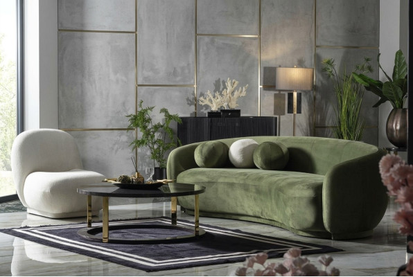 Garnitur Stoffsofa Sofagarnitur Polstersofa Modern Set 2tlg Grün Sofa