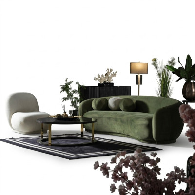 Garnitur Stoffsofa Sofagarnitur Polstersofa Modern Set 2tlg Grün Sofa