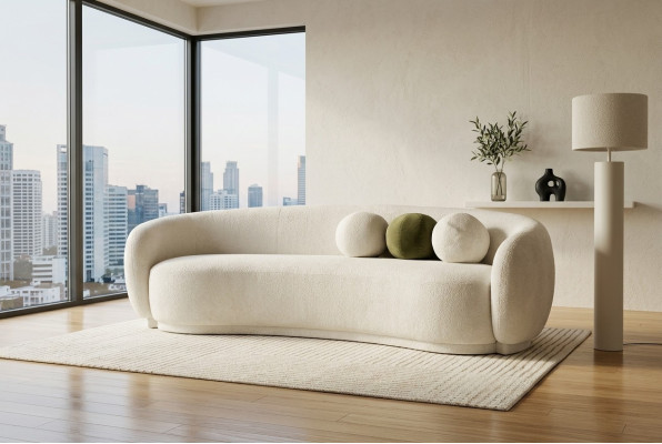 Modern Stoffsofa Dreisitzer Couch Sofa 3 Sitzer Weiß Stoff Polstersofa