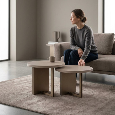 Gruppe Beistelltische Couchtisch Holz Tisch Set Beige Kaffeetisch 2tlg
