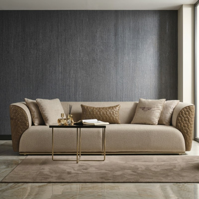 Moderne Dreisitzer Sofa 3 Sitzer Polstersofa Stoffsofa Beige Stilvolles Sofas 