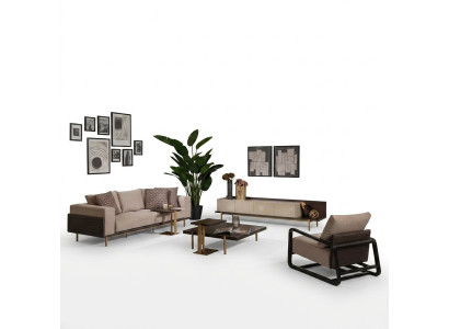 Komplette Wohnzimmer Sofa Couchtische 6tlg Stoffsofa Beige Holz Modern