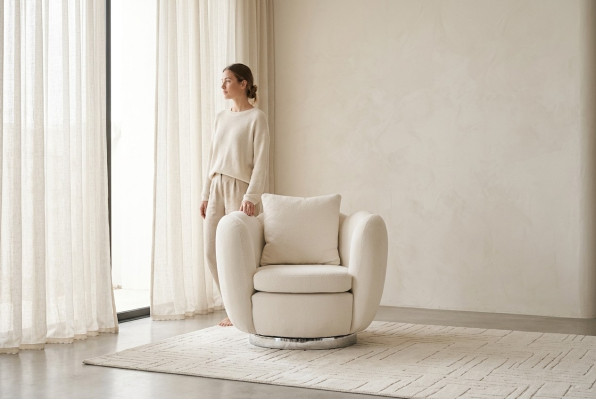 Moderne Sessel Einsitzer Sitzer Weiß Stoff Wohnzimmer Relaxsessel