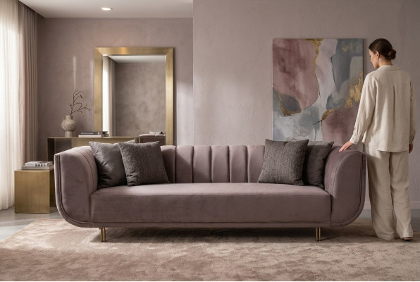 Moderne Couch Dreisitzer Sofa Polstersofa Stoffsofa Lila 3 Sitzer Neu
