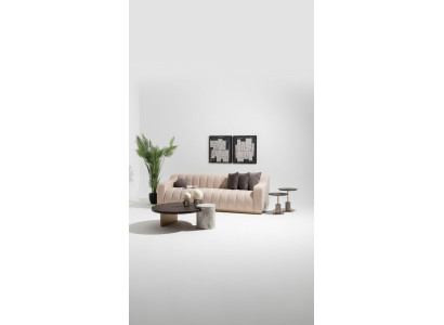 Garnitur Wohnzimmer Dreisitzer Couchtische 4tlg Stoffsofa Beige Holz