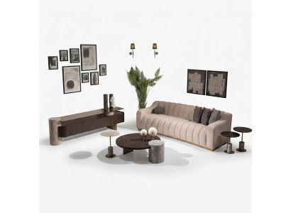 Luxus Komplette Wohnzimmer Sofa Beistelltische 6tlg Stoff Beige Holz