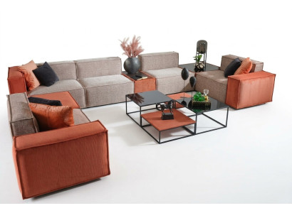 Großes Ecksofa U form Stoffsofa Couch Polstersofa Orange Moderne Sofa
