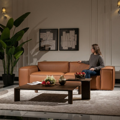 Luxus Dreisitzer Sofa 3 Sitzer Braun Polstersofa Couch Kunstleder Neu