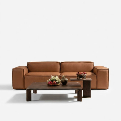 Luxus Dreisitzer Sofa 3 Sitzer Braun Polstersofa Couch Kunstleder Neu