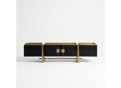 Sideboard RTV Lowboard TV Ständer Schwarz Modern Design Gold Holz