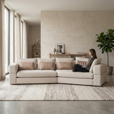 Ecksofa Stoffsofa Polstersofa Beige Sofas Modern Wohnzimmer Design