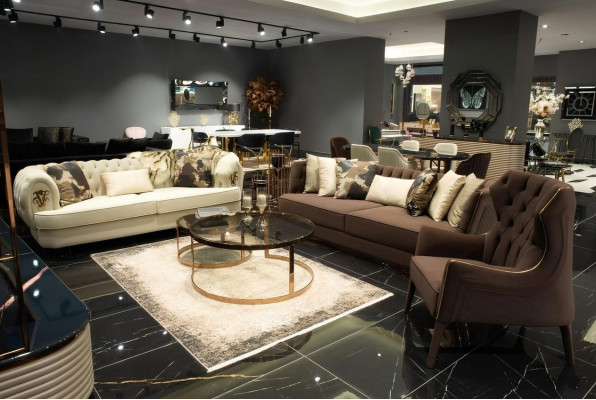 Sofagarnitur Dreisitzer Sessel Stoffsofa Polstersofa Braun Set Sofas
