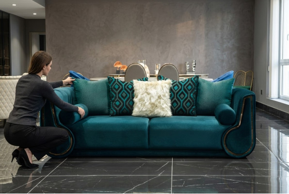 Dreisitzer Stoffsofa Sofa 3 Sitzer Polstersofa Modern Design Grün Neu
