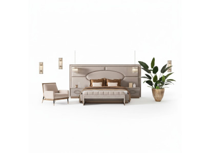 Luxus Schlafzimmer Garnitur Doppelbett Nachttische Set 5tlg Beige Sitz