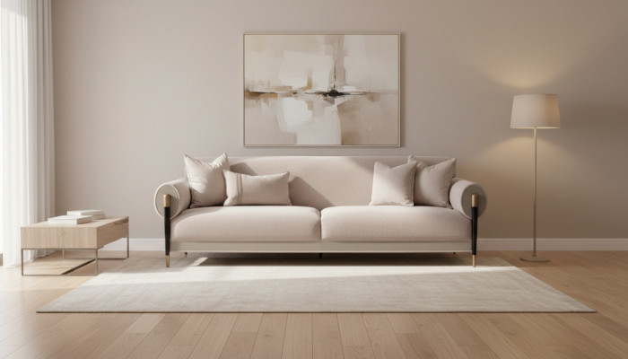 Stoffsofa Dreisitzer Sofa 3 Sitzer Polstersofa Modern Design Beige Neu