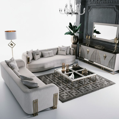 Komplette Couchgarnitur Dreisitzer Stoffsofa Set 8tlg Wohnzimmer Groß